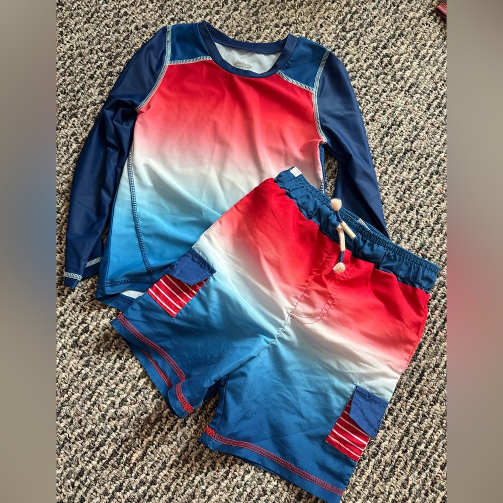 Mud Pie Boys 4/5 swim top and swim trunks